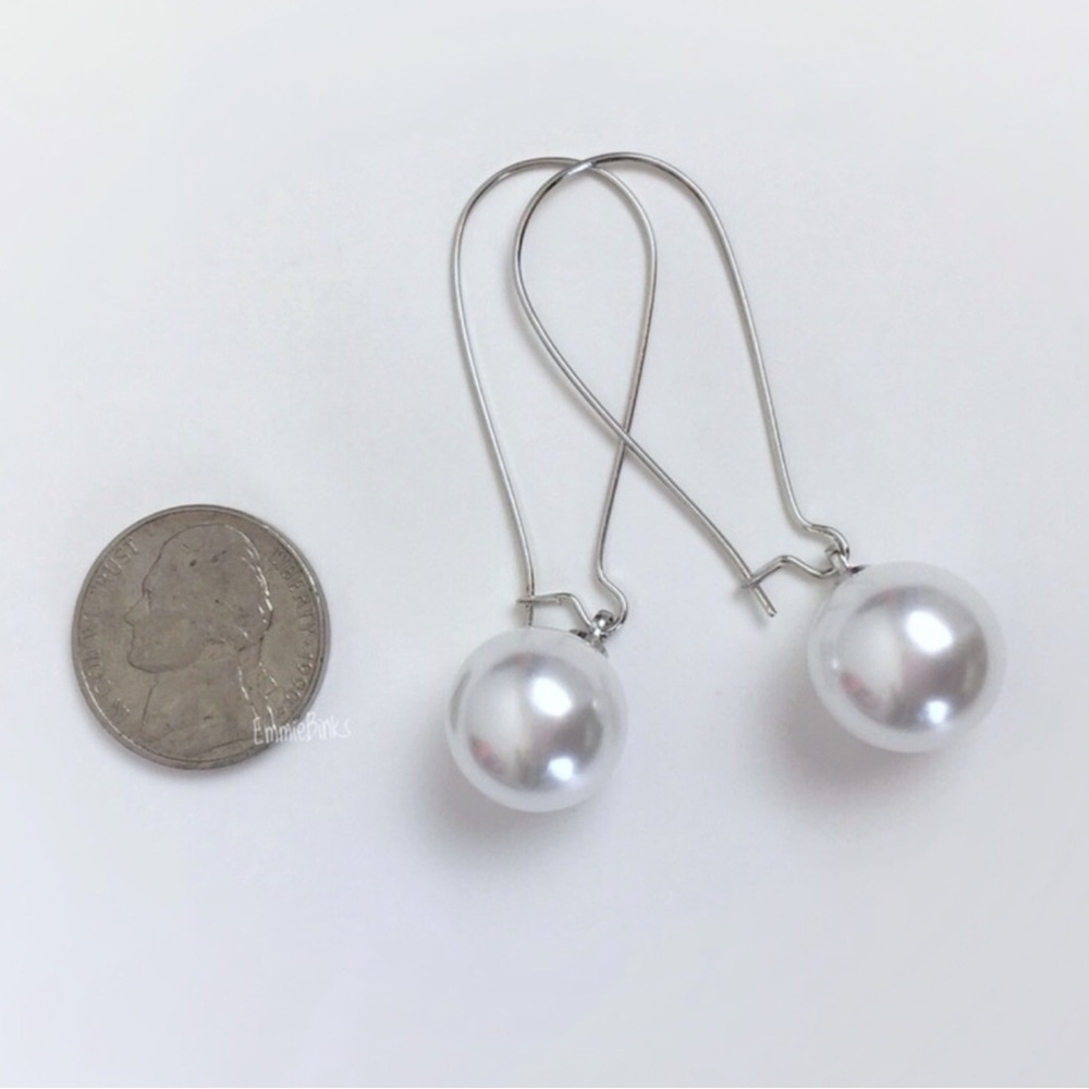 New Threader Style Pearl Drop Dangle Earrings - Kidney Wire Dangle - Picture 10 of 16